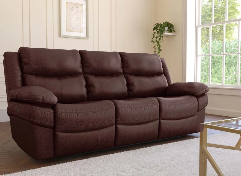 Canapé relax électrique 3 places en tissu microfibre marron ALFRED
