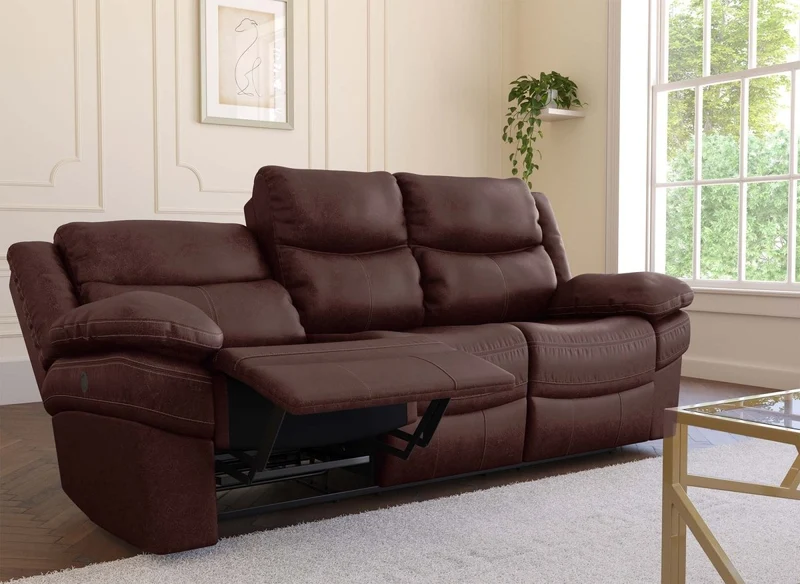 Canapé relax électrique 3 places en tissu microfibre marron ALFRED
