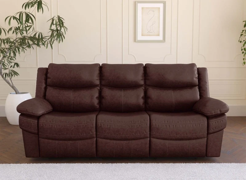 Canapé relax électrique 3 places en tissu microfibre marron ALFRED