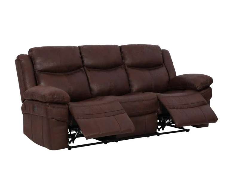 Canapé relax électrique 3 places en tissu microfibre marron ALFRED
