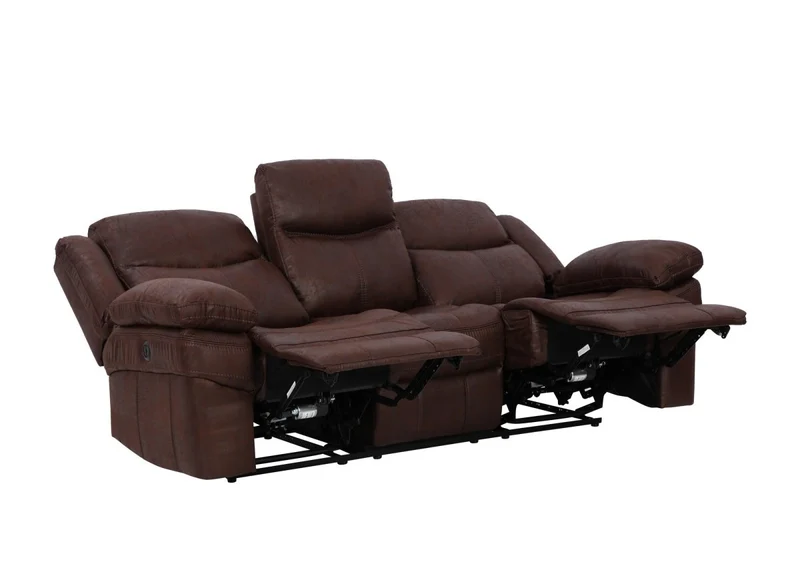 Canapé relax électrique 3 places en tissu microfibre marron ALFRED
