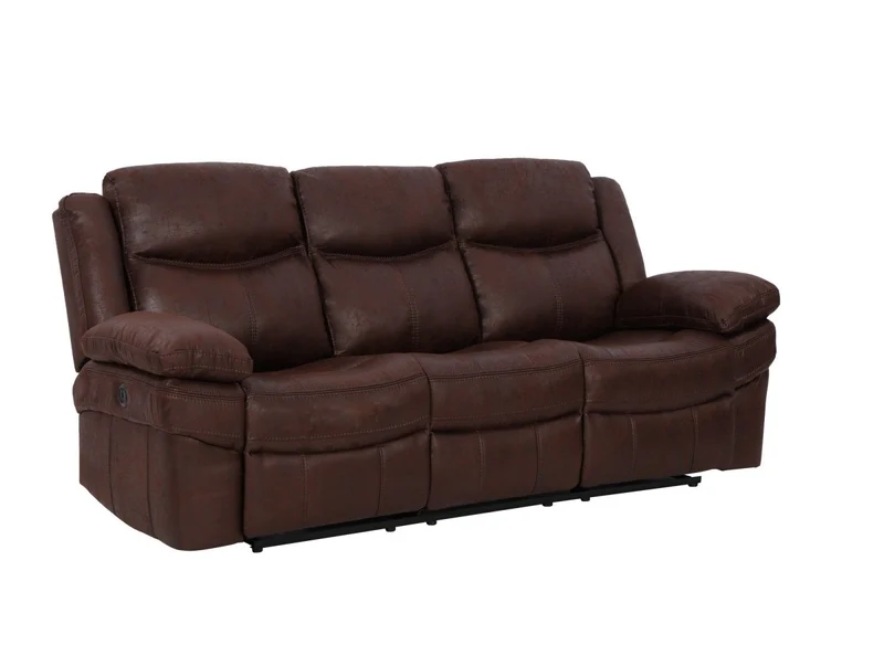 Canapé relax électrique 3 places en tissu microfibre marron ALFRED