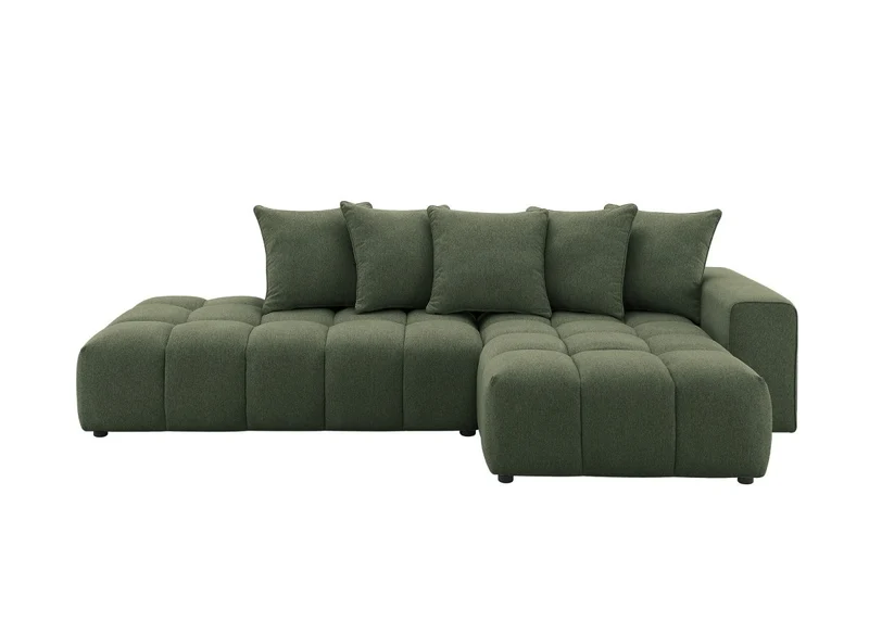 Canapé d'angle en tissu texturé vert olive CLARISSE - Angle droit