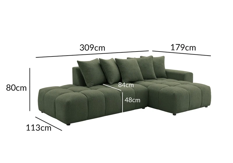 Canapé d'angle en tissu texturé vert olive CLARISSE - Angle droit