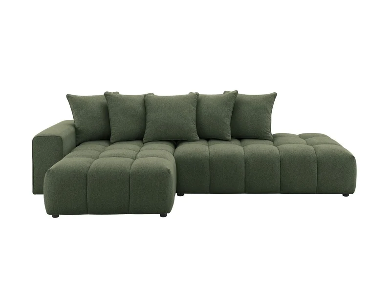 Canapé d'angle en tissu texturé vert olive CLARISSE - Angle gauche