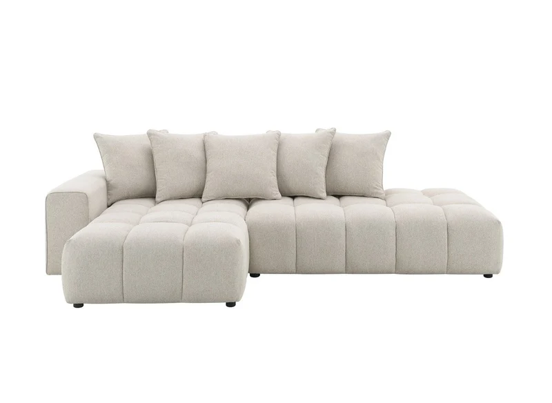 Canapé d'angle en tissu texturé beige CLARISSE - Angle gauche