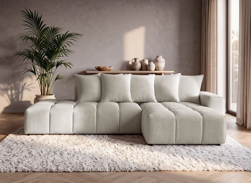Canapé d'angle en tissu texturé beige CLARISSE - Angle droit