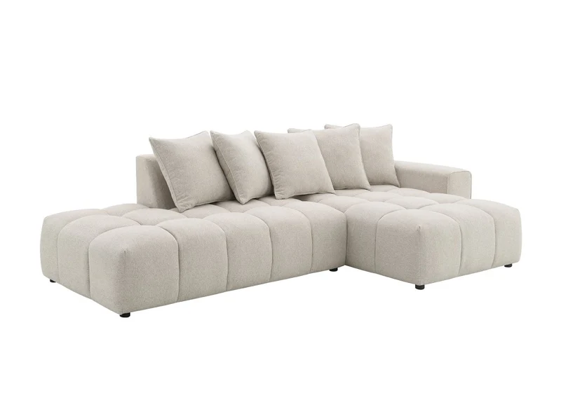 Canapé d'angle en tissu texturé beige CLARISSE - Angle droit