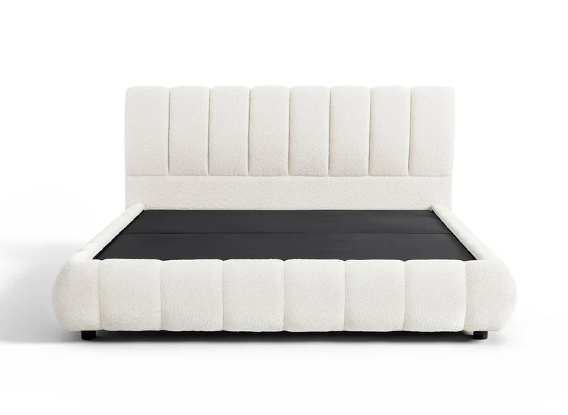 Lit coffre en tissu bouclette beige 180x200 cm RILEY