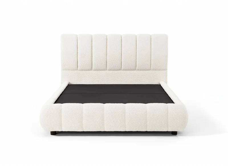 Lit coffre en tissu bouclette beige 140x190 cm RILEY