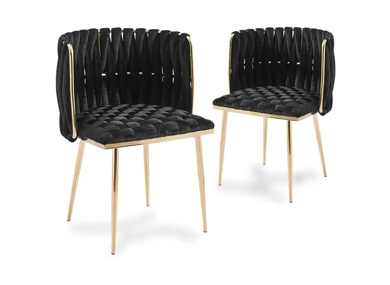 Lot de 2 chaises en velours noir pieds en métal doré POLO