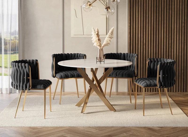 Lot de 2 chaises en velours noir pieds en métal doré POLO