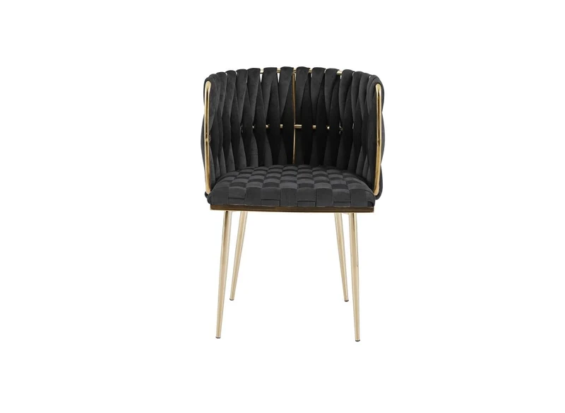 Lot de 2 chaises en velours noir pieds en métal doré POLO