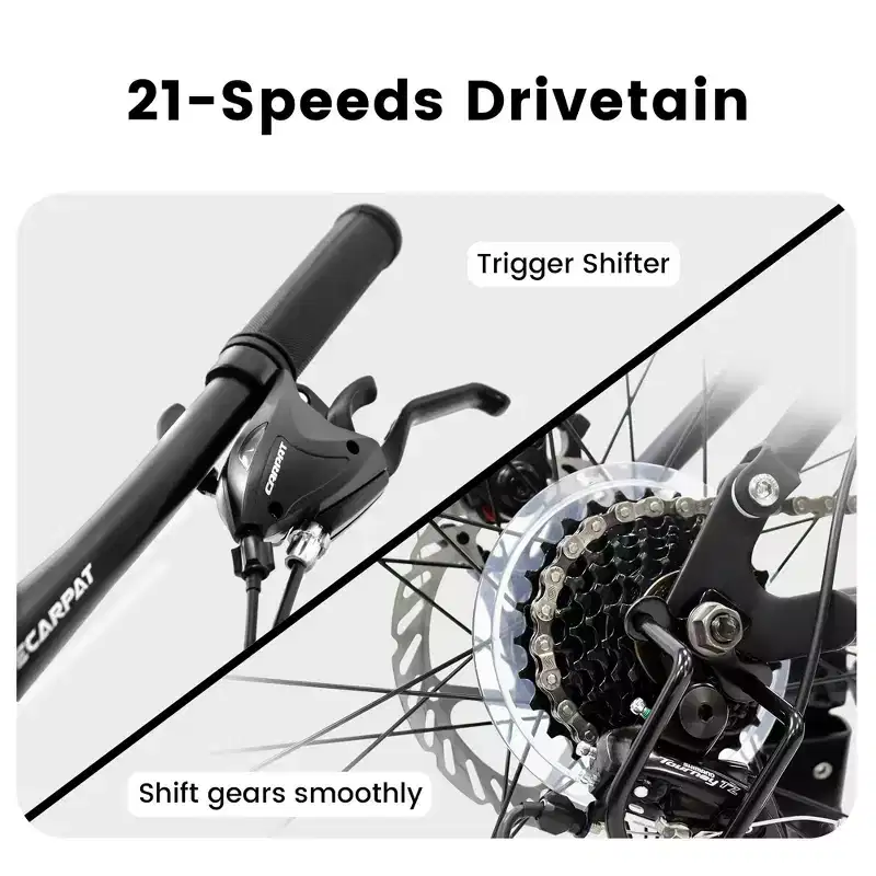 VTT Okak 26 pouces avec freins à disque, vélo adulte 21 vitesses avec cadre durable et double amortissement arrière, vélo pour le cyclisme sur route en ville