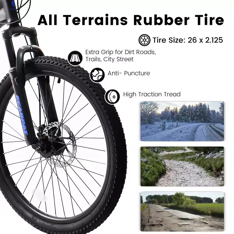 VTT Okak 26 pouces avec freins à disque, vélo adulte 21 vitesses avec cadre durable et double amortissement arrière, vélo pour le cyclisme sur route en ville