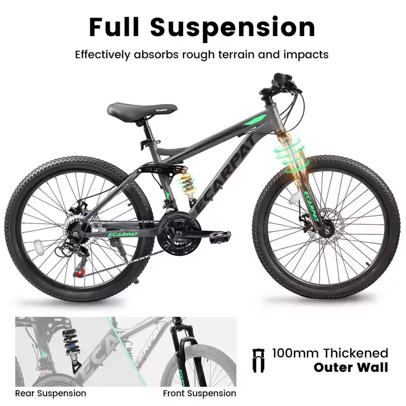 VTT Okak 26 pouces avec freins à disque, vélo adulte 21 vitesses avec cadre durable et double amortissement arrière, vélo pour le cyclisme sur route en ville