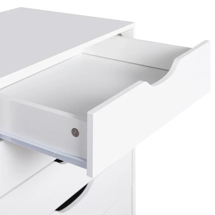 Étroite commode en bois à 9 tiroirs coulissants et étagère de rangement supérieure