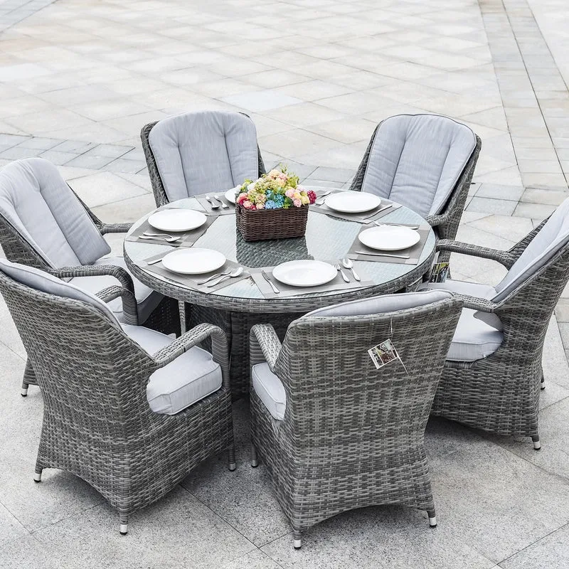 Ensemble de salle à manger rond 7 pièces en rotin tressé d'extérieur avec coussins par Moda Furnishings
