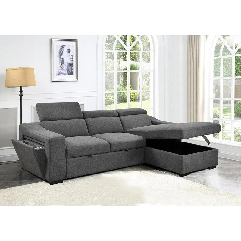 Roomfitters 103 Canapé sectionnel convertible avec méridienne de rangement, appuie-têtes réglables, canapé d'angle en L avec fonction couchage, gris foncé