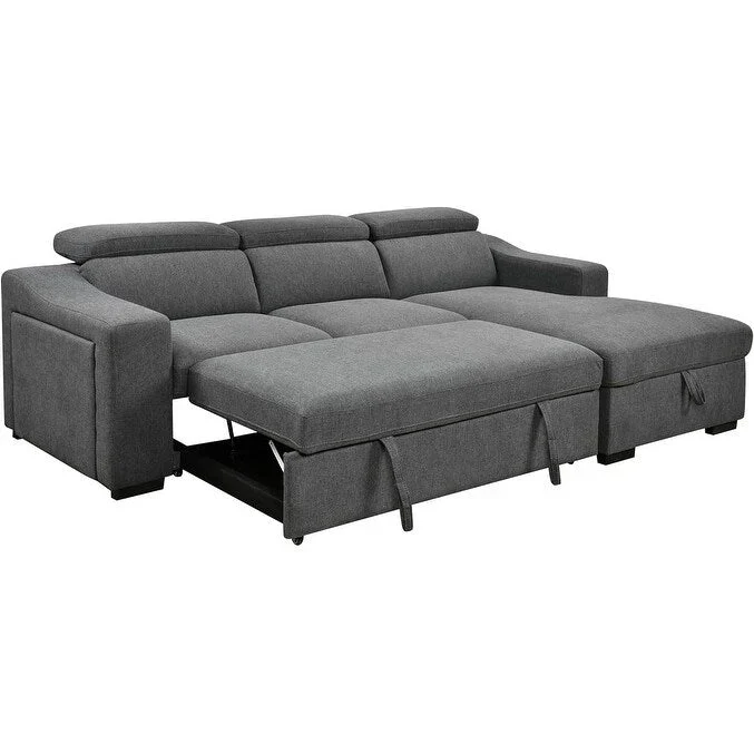 Roomfitters 103 Canapé sectionnel convertible avec méridienne de rangement, appuie-têtes réglables, canapé d'angle en L avec fonction couchage, gris foncé