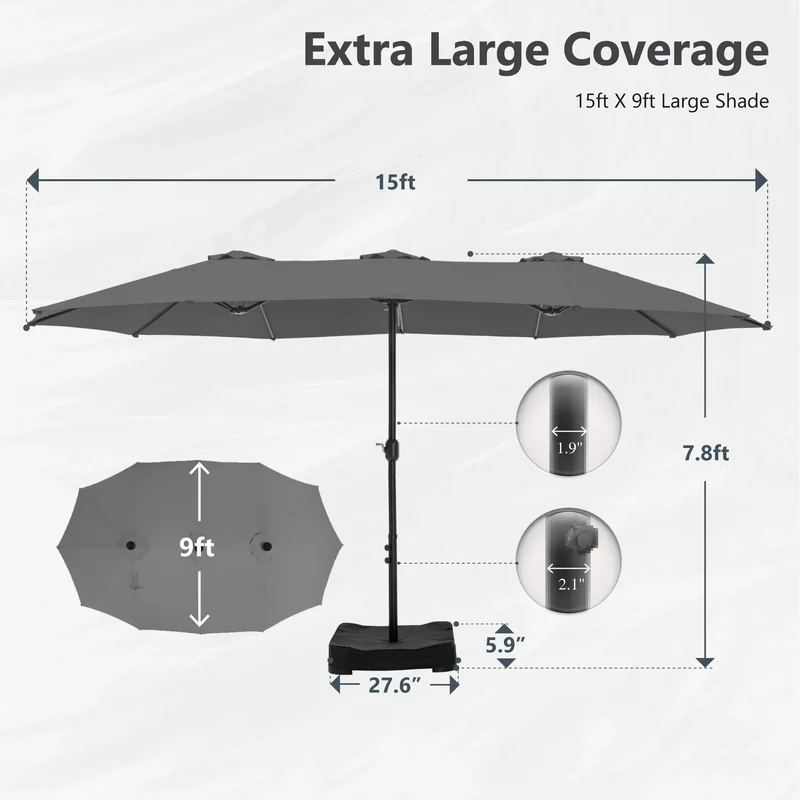 MAISON ARTS Grand Parasol Double Face de 4,5 m avec Base Incluse pour Patio