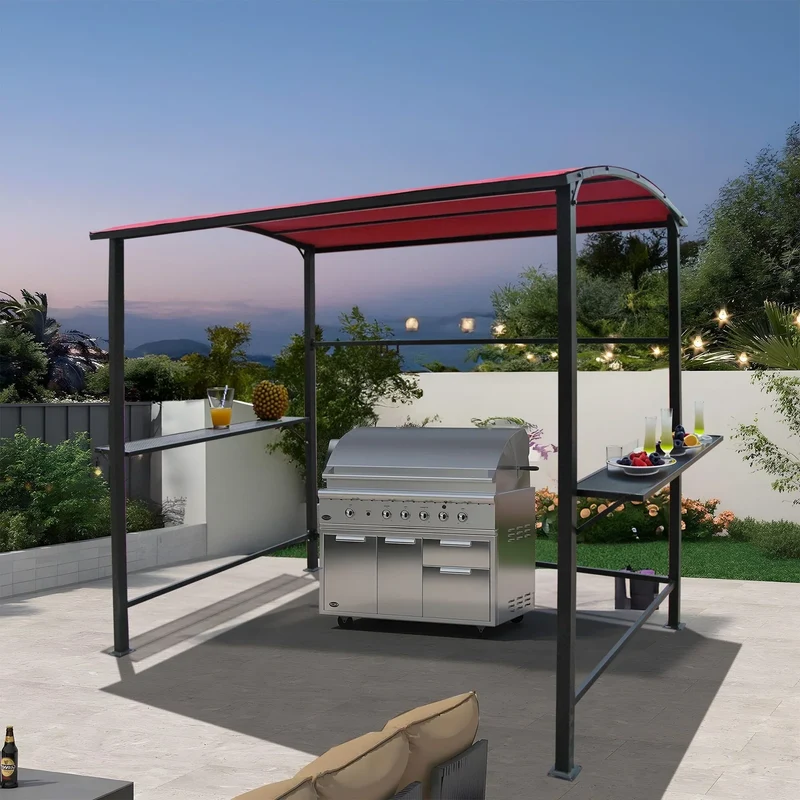 Abri barbecue en acier avec auvent, 1,5 x 2,4 m