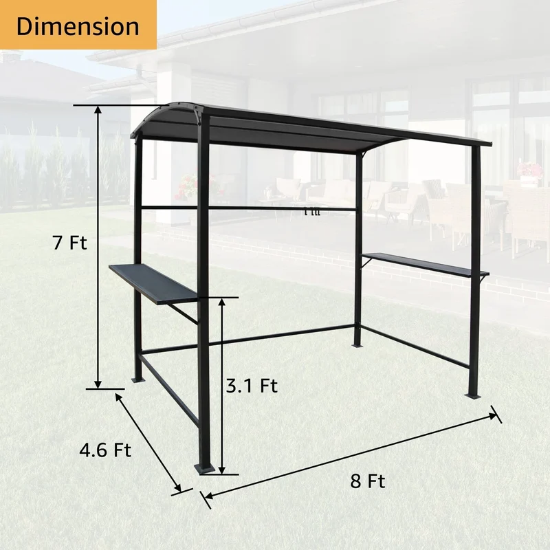 Abri barbecue en acier avec auvent, 1,5 x 2,4 m