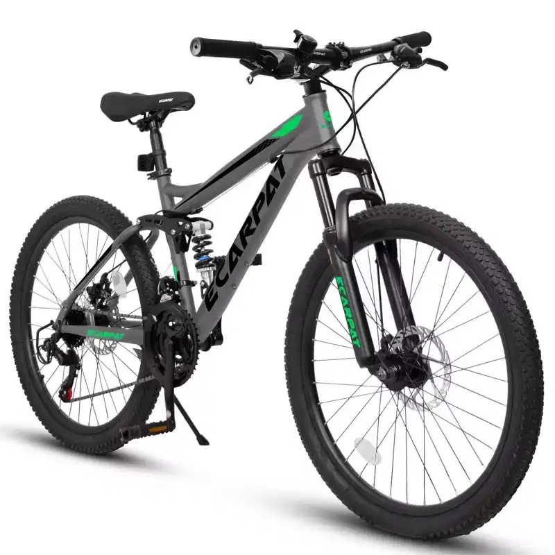 Vélo de montagne Okak 27,5 pouces avec double amortisseur avant et arrière, VTT 21 vitesses avec frein à disque mécanique, vélo adulte pour hommes et femmes