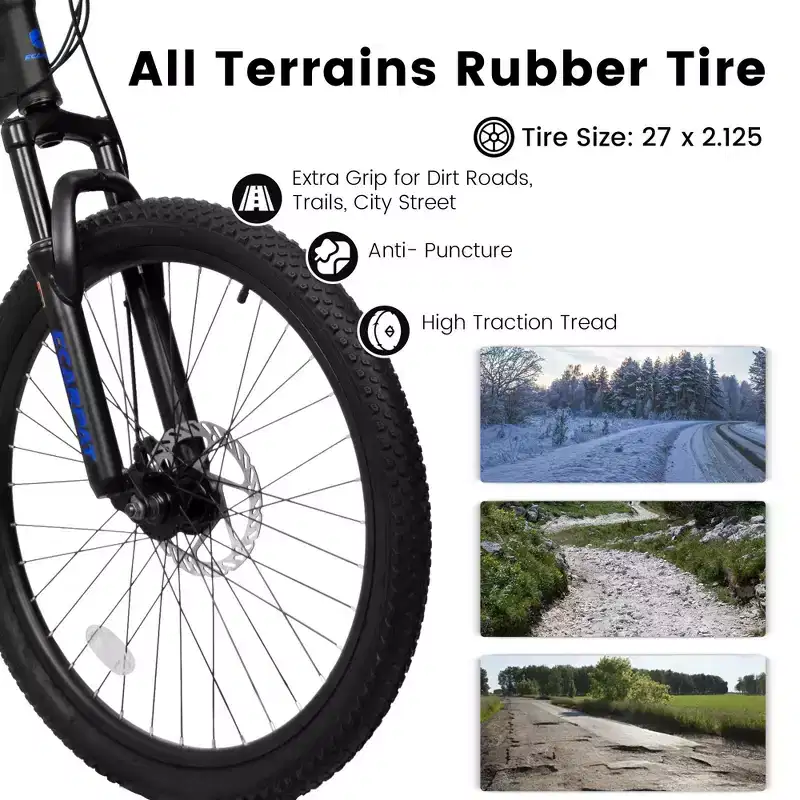 Vélo de montagne Okak 27,5 pouces avec double amortisseur avant et arrière, VTT 21 vitesses avec frein à disque mécanique, vélo adulte pour hommes et femmes
