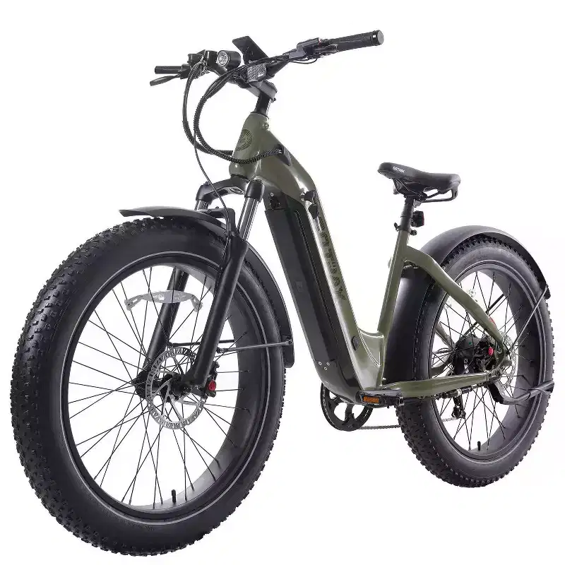 Vélo électrique hybride à pneus larges 26 pouces GOTRAX pour adulte à cadre ouvert - Vert