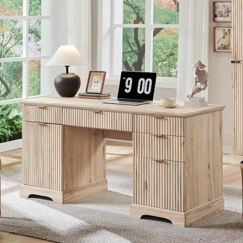Bureau de direction moderne 58 po avec rangement, bureau d'ordinateur en bois pour domicile/bureau