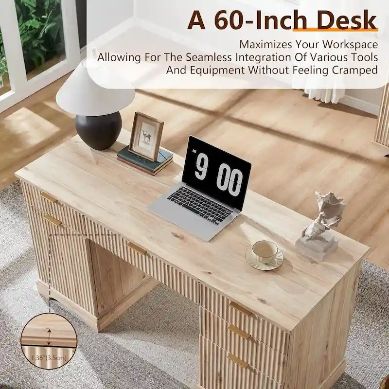 Bureau de direction moderne 58 po avec rangement, bureau d'ordinateur en bois pour domicile/bureau