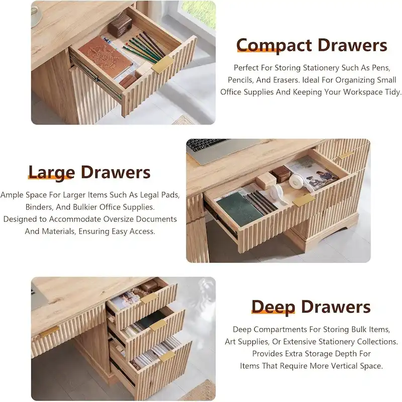 Bureau de direction moderne 58 po avec rangement, bureau d'ordinateur en bois pour domicile/bureau