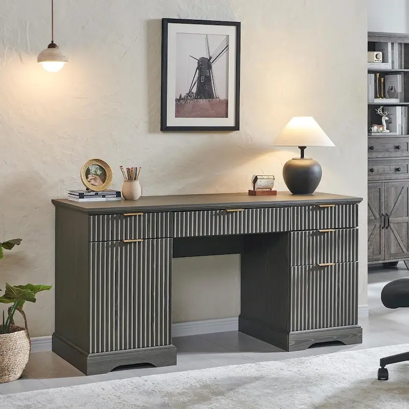 Bureau de direction moderne 58 po avec rangement, bureau d'ordinateur en bois pour domicile/bureau