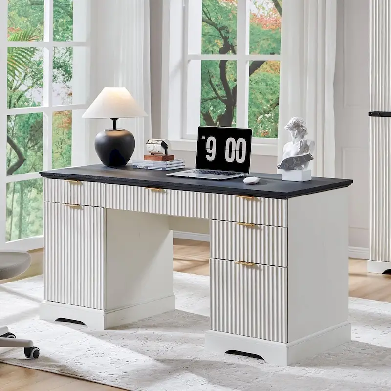Bureau de direction moderne 58 po avec rangement, bureau d'ordinateur en bois pour domicile/bureau