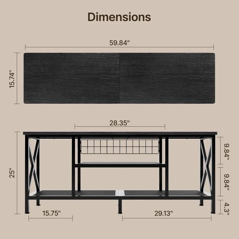Meuble TV industriel pour téléviseurs de chambre à coucher avec étagères de rangement ouvertes