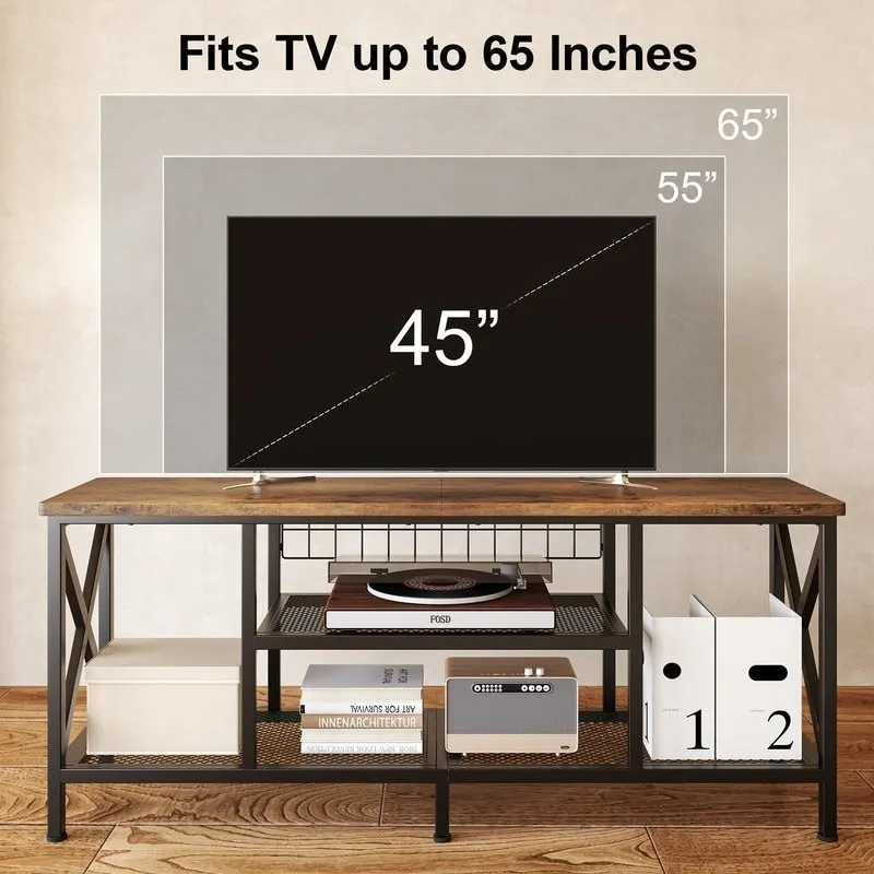 Meuble TV industriel pour téléviseurs de chambre à coucher avec étagères de rangement ouvertes
