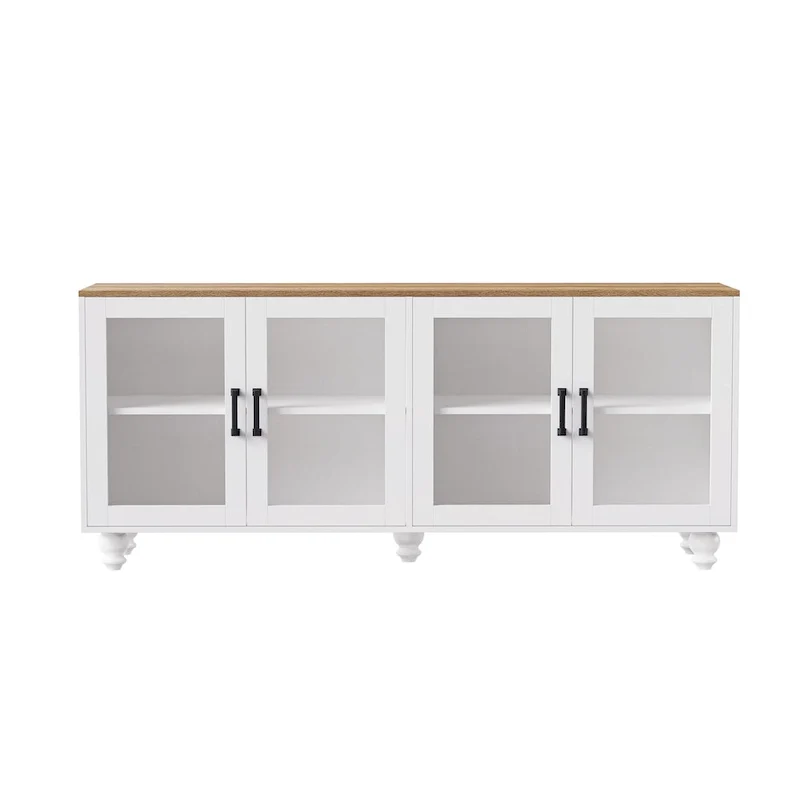 Meuble TV pour téléviseurs jusqu'à 70 pouces, buffet polyvalent, étagères réglables, portes en verre trempé, buffet avec 5 pieds en forme de calebasse