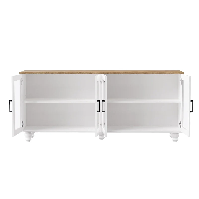 Meuble TV pour téléviseurs jusqu'à 70 pouces, buffet polyvalent, étagères réglables, portes en verre trempé, buffet avec 5 pieds en forme de calebasse
