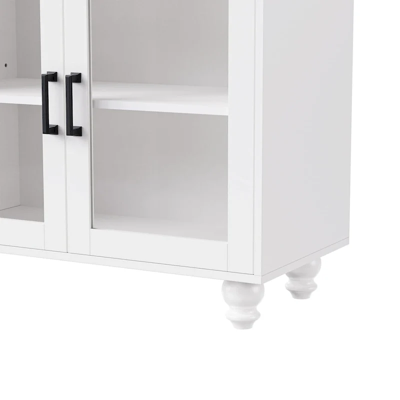 Meuble TV pour téléviseurs jusqu'à 70 pouces, buffet polyvalent, étagères réglables, portes en verre trempé, buffet avec 5 pieds en forme de calebasse