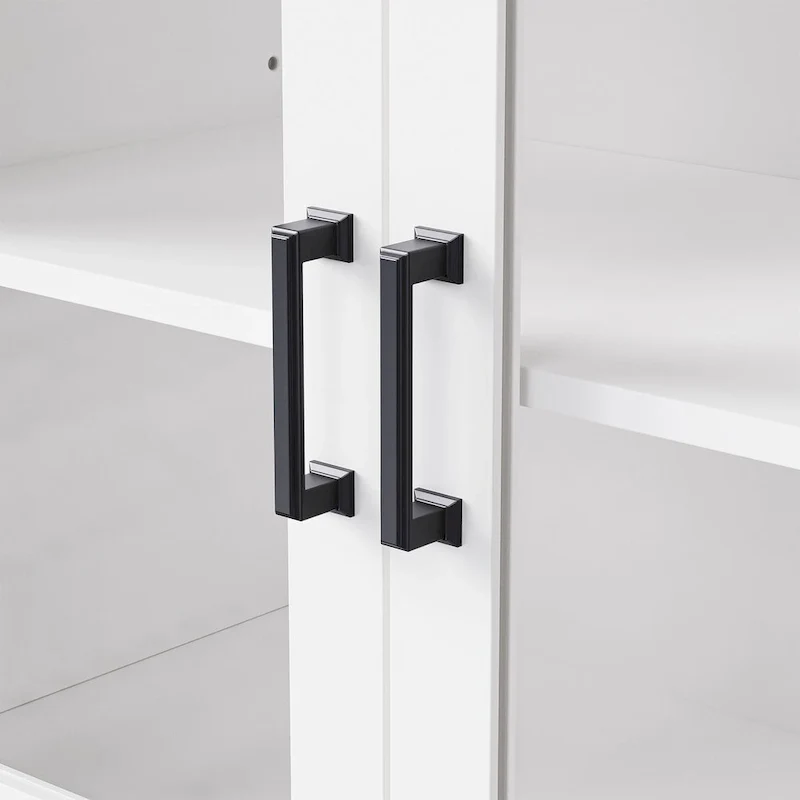 Meuble TV pour téléviseurs jusqu'à 70 pouces, buffet polyvalent, étagères réglables, portes en verre trempé, buffet avec 5 pieds en forme de calebasse