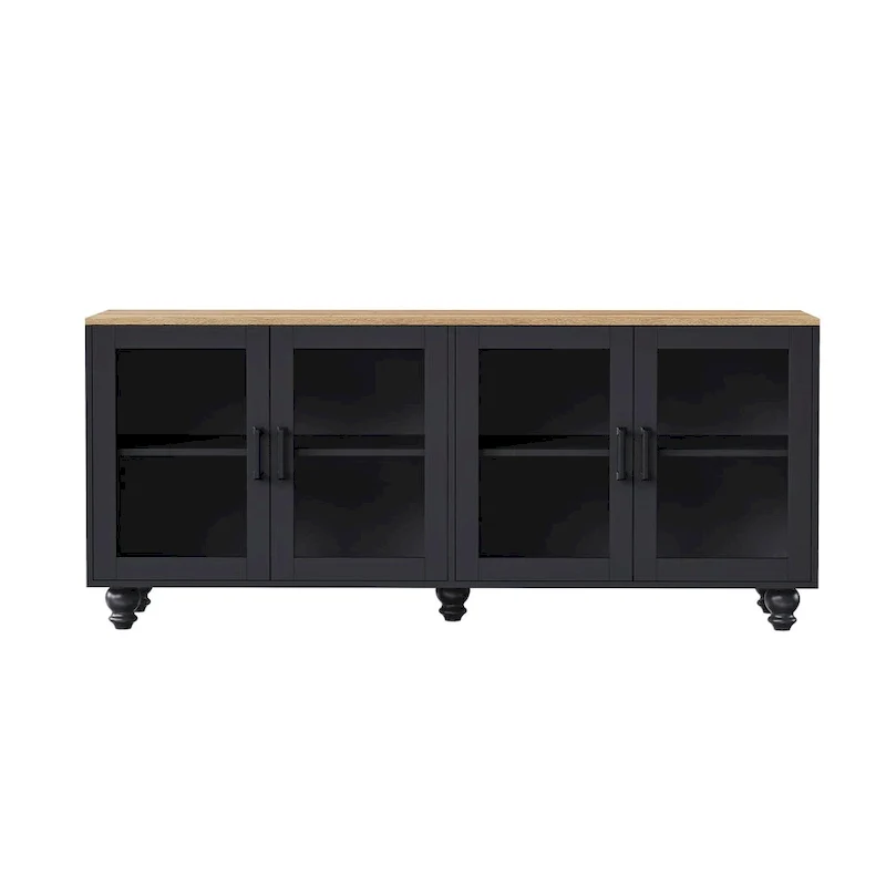 Meuble TV pour téléviseurs jusqu'à 70 pouces, buffet polyvalent, étagères réglables, portes en verre trempé, buffet avec 5 pieds en forme de calebasse