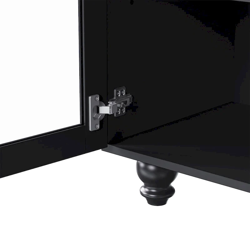 Meuble TV pour téléviseurs jusqu'à 70 pouces, buffet polyvalent, étagères réglables, portes en verre trempé, buffet avec 5 pieds en forme de calebasse