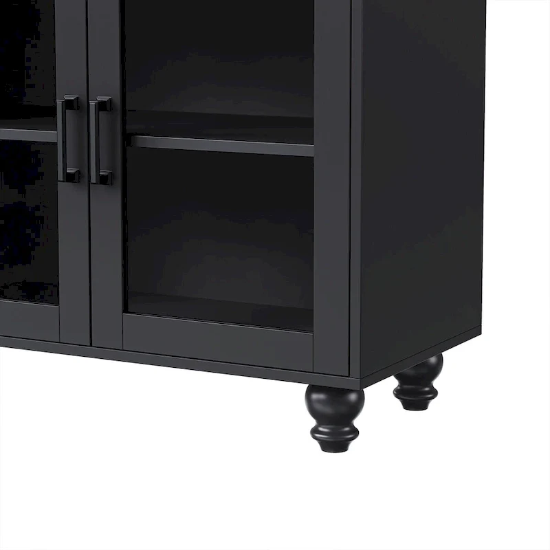Meuble TV pour téléviseurs jusqu'à 70 pouces, buffet polyvalent, étagères réglables, portes en verre trempé, buffet avec 5 pieds en forme de calebasse