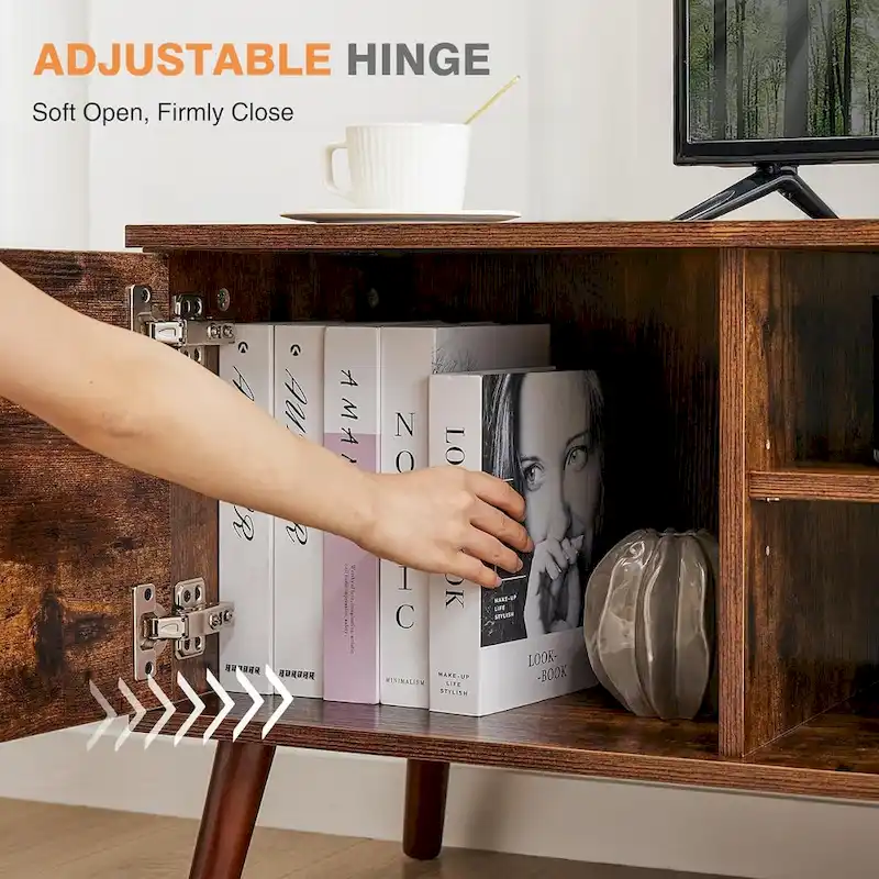 Meuble TV pour téléviseur 55 60 pouces, Meuble TV avec placard de rangement, Table console média de style moderne du milieu du siècle, Charnière réglable