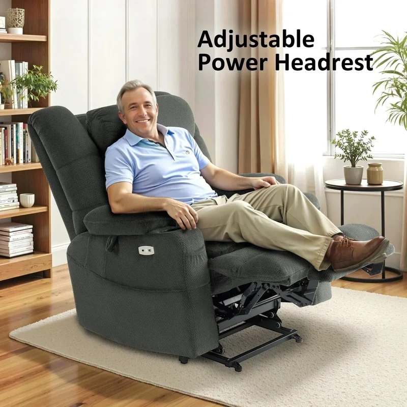 Fauteuil inclinable électrique double moteur grand et large MCombo avec massage et double chauffage pour personnes âgées de grande taille, tissu R7635