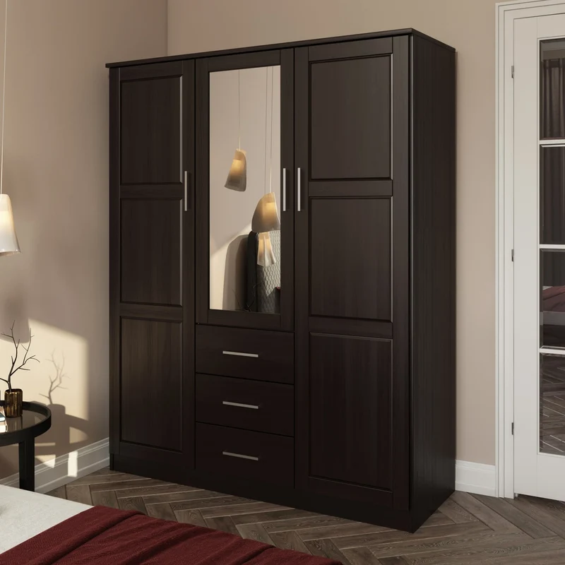 Palace Imports Armoire Cosmo 3 portes 100 % bois massif avec portes en bois massif ou portes miroir