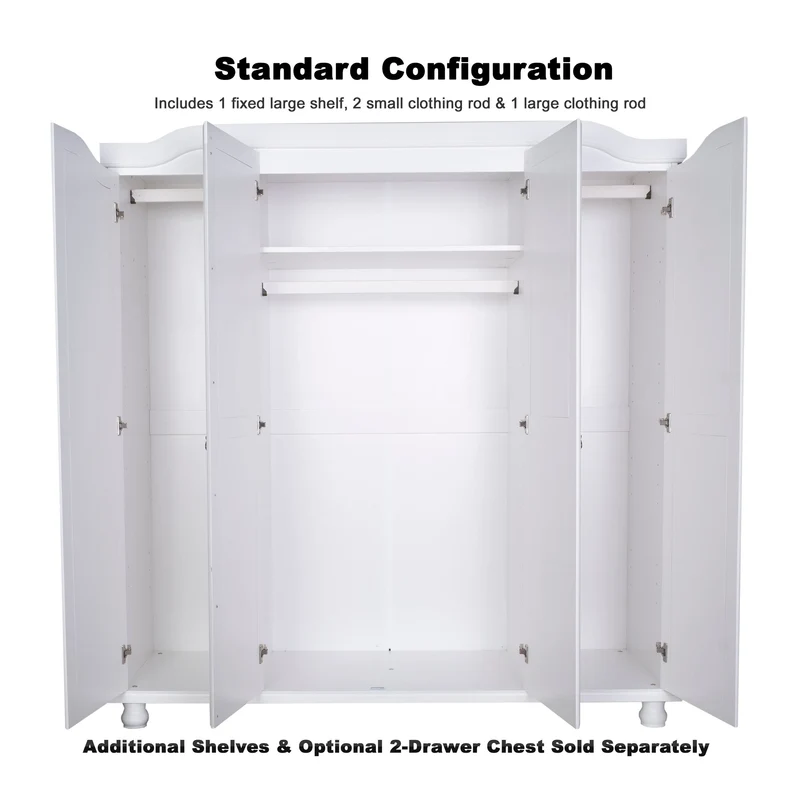 Palace Imports Kyle Armoire 4 portes 100 % en bois massif avec portes en bois massif ou portes miroir