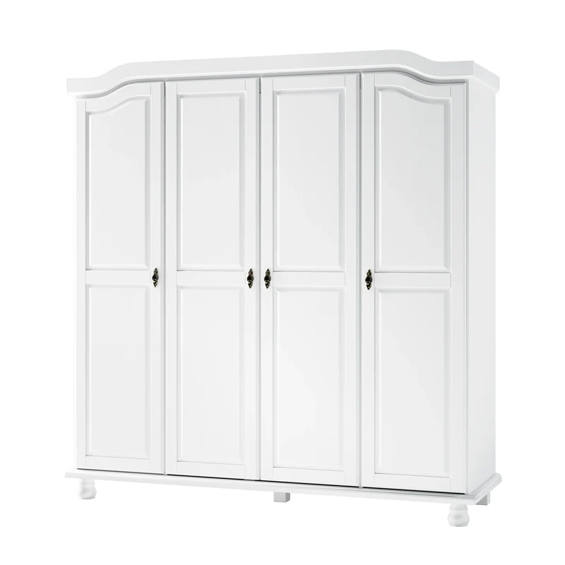 Palace Imports Kyle Armoire 4 portes 100 % en bois massif avec portes en bois massif ou portes miroir