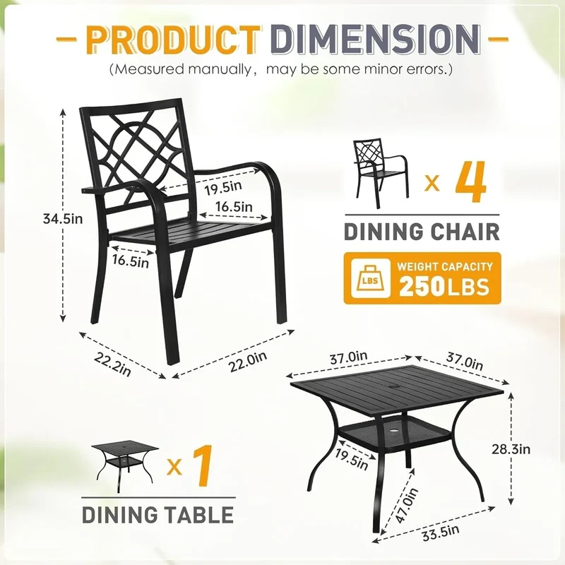 SUNCROWN Salon de jardin 5/7 pièces en acier avec table à lattes métalliques et chaises empilables Structure thermolaquée